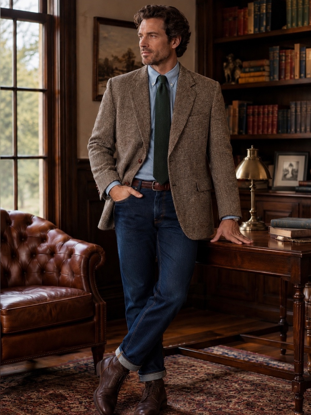 Vintage Harris Tweed Brown Herringbone Wool Blazer Sport Coat Made in Scotland